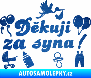Samolepka Děkuji za syna nápis dítě v autě škrábaný kov modrý