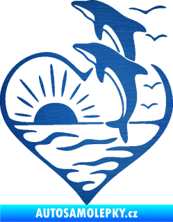 Samolepka Delfíni 002 levá západ slunce škrábaný kov modrý