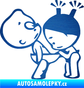 Samolepka Děti kuk do kalhot pravá škrábaný kov modrý