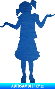 Samolepka Děti silueta 001 levá holčička krčí rameny škrábaný kov modrý