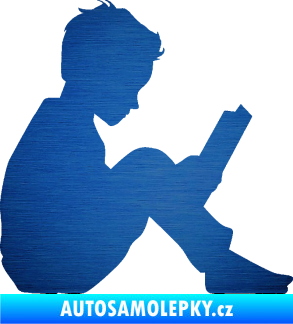 Samolepka Děti silueta 002 pravá chlapec s knížkou škrábaný kov modrý