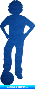 Samolepka Děti silueta 004 levá kluk fotbalista škrábaný kov modrý