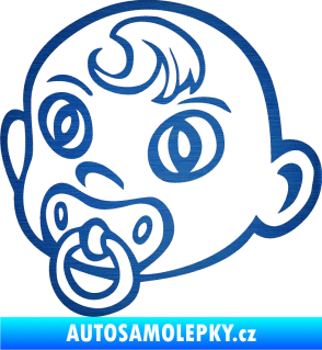 Samolepka Dítě v autě 005 levá miminko s dudlíkem hlavička škrábaný kov modrý