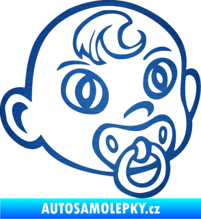 Samolepka Dítě v autě 005 pravá miminko s dudlíkem hlavička škrábaný kov modrý