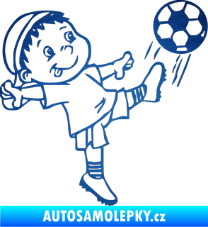 Samolepka Dítě v autě 022 pravá fotbalista škrábaný kov modrý