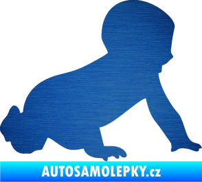 Samolepka Dítě v autě 025 pravá miminko silueta škrábaný kov modrý