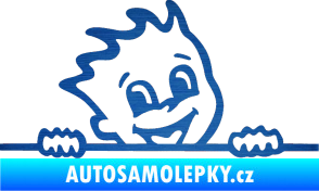 Samolepka Dítě v autě 029 pravá veselý kluk hlavička škrábaný kov modrý