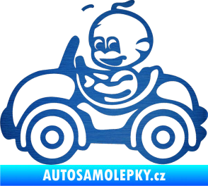 Samolepka Dítě v autě 041 levá chlapeček v autíčku škrábaný kov modrý