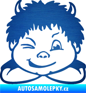 Samolepka Dítě v autě 055 pravá kluk čertík škrábaný kov modrý