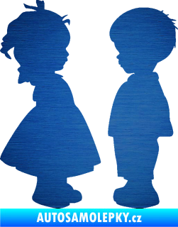 Samolepka Dítě v autě 071 levá holčička s chlapečkem sourozenci škrábaný kov modrý