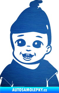 Samolepka Dítě v autě 082 levá chlapeček s čepičkou škrábaný kov modrý