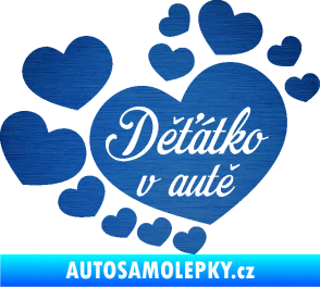 Samolepka Dítě v autě 092 nápis děťátko v autě se srdíčky škrábaný kov modrý