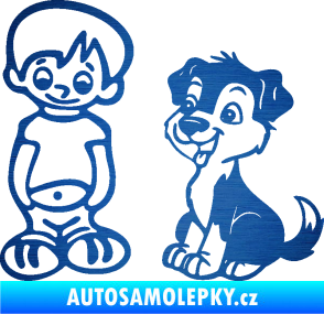 Samolepka Dítě v autě 100 levá kluk a pes škrábaný kov modrý