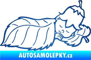 Samolepka Dítě v autě 107 pravá spinká na lístečku škrábaný kov modrý