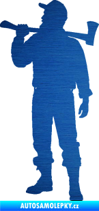 Samolepka Dřevorubec 001 levá škrábaný kov modrý
