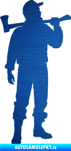 Samolepka Dřevorubec 001 pravá škrábaný kov modrý