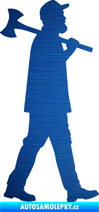 Samolepka Dřevorubec 002 pravá škrábaný kov modrý