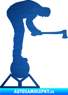 Samolepka Dřevorubec 004 pravá sekera škrábaný kov modrý