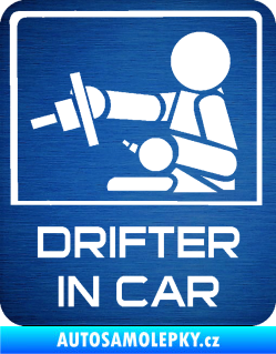 Samolepka Drifter in car 003 škrábaný kov modrý