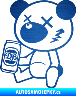 Samolepka Drunk bear 001 levá medvěd s plechovkou škrábaný kov modrý