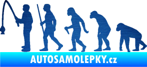 Samolepka Evoluce 005 rybář levá škrábaný kov modrý