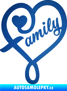 Samolepka Family 001 nápis se srdíčkem škrábaný kov modrý