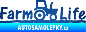Samolepka Farm life nápis s traktorem škrábaný kov modrý