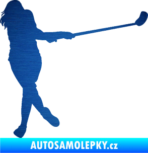 Samolepka Florbal 006 pravá  škrábaný kov modrý