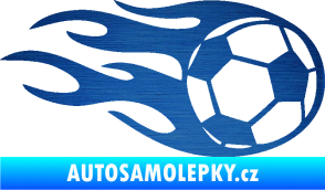 Samolepka Fotbalový míč 004 pravá v plamenech škrábaný kov modrý