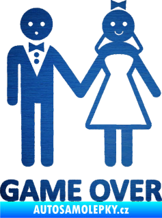 Samolepka Game over varianta svatba škrábaný kov modrý