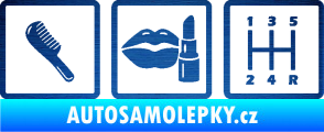 Samolepka Girl race car symboly brush, lipstick, shift škrábaný kov modrý