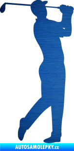 Samolepka Golfista 001 pravá škrábaný kov modrý