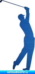 Samolepka Golfista 003 pravá škrábaný kov modrý