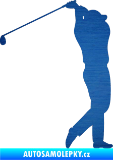 Samolepka Golfista 004 pravá škrábaný kov modrý