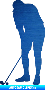 Samolepka Golfista 007 levá škrábaný kov modrý