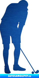 Samolepka Golfista 007 pravá škrábaný kov modrý