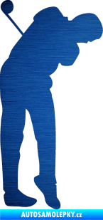 Samolepka Golfista 013 pravá škrábaný kov modrý