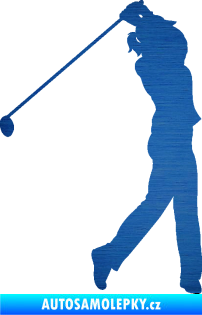 Samolepka Golfistka 013 pravá škrábaný kov modrý