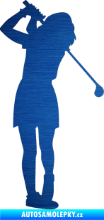 Samolepka Golfistka 014 pravá škrábaný kov modrý