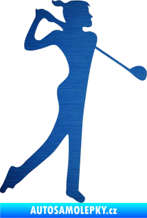 Samolepka Golfistka 016 pravá škrábaný kov modrý