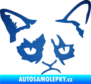 Samolepka Grumpy cat 001 pravá škrábaný kov modrý