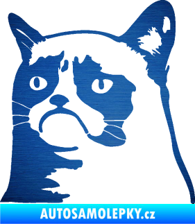 Samolepka Grumpy cat 002 levá škrábaný kov modrý