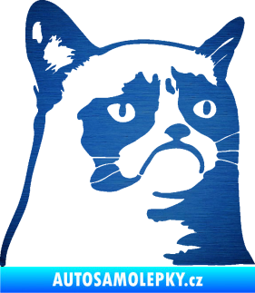 Samolepka Grumpy cat 002 pravá škrábaný kov modrý