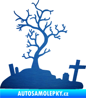 Samolepka Halloween 019 levá hřbitov škrábaný kov modrý
