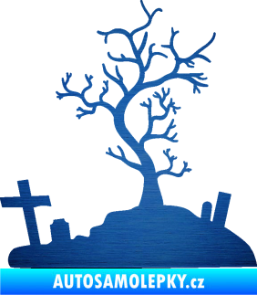 Samolepka Halloween 019 pravá hřbitov škrábaný kov modrý