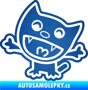 Samolepka Happy cat 002 levá šťastná kočka škrábaný kov modrý