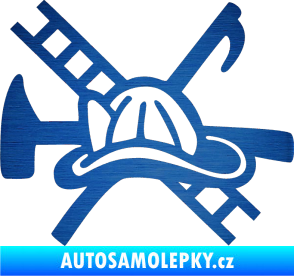 Samolepka Hasič 005 levá škrábaný kov modrý