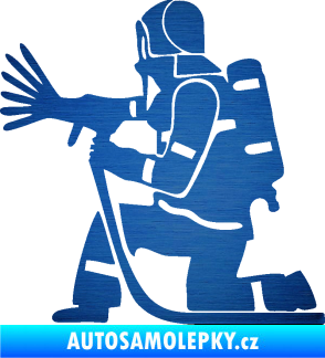 Samolepka Hasič 007 levá škrábaný kov modrý