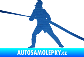 Samolepka Hasič 009 levá škrábaný kov modrý