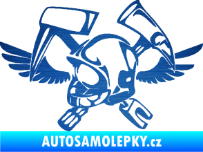 Samolepka Hasič 011 levá helma škrábaný kov modrý